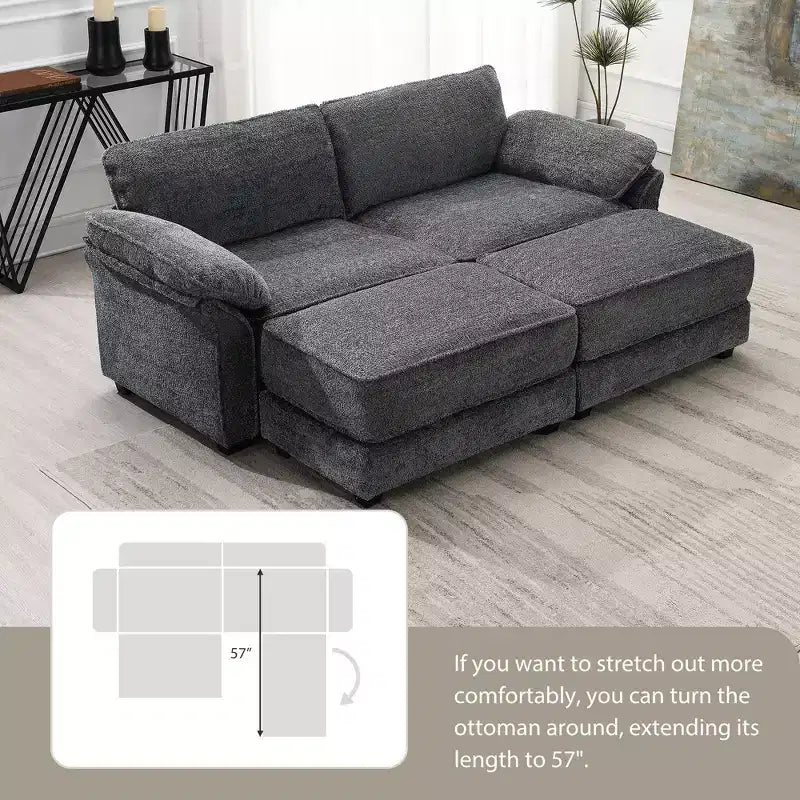 4 Seat Modular Convertible Sectional Sofa Set, Upholstered Sleeper Corner Couch, Deep-Seat Loveseat with Ottoman for Living Room, Office, Apartment