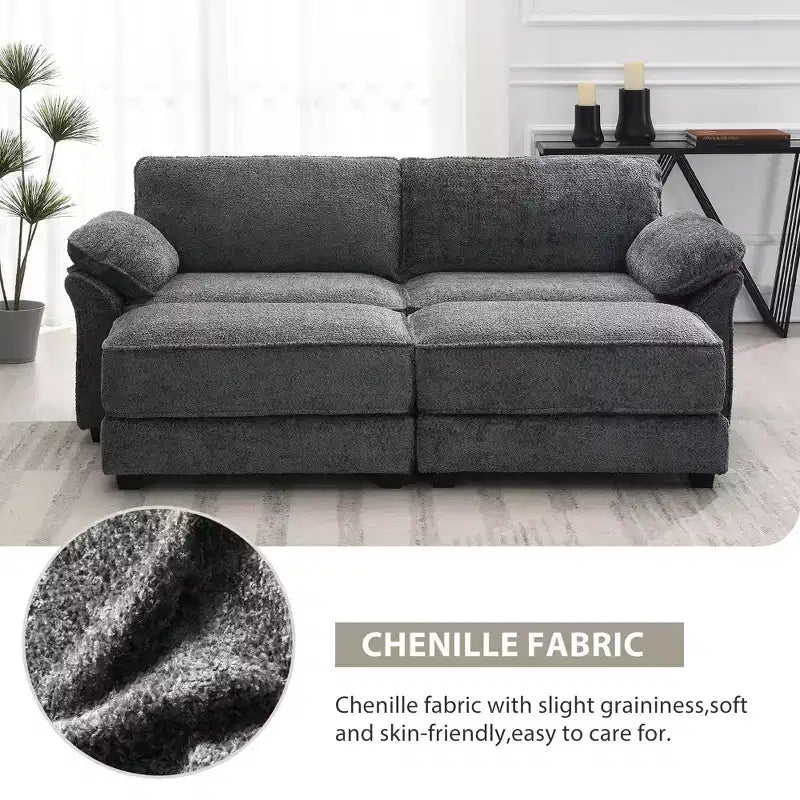 4 Seat Modular Convertible Sectional Sofa Set, Upholstered Sleeper Corner Couch, Deep-Seat Loveseat with Ottoman for Living Room, Office, Apartment