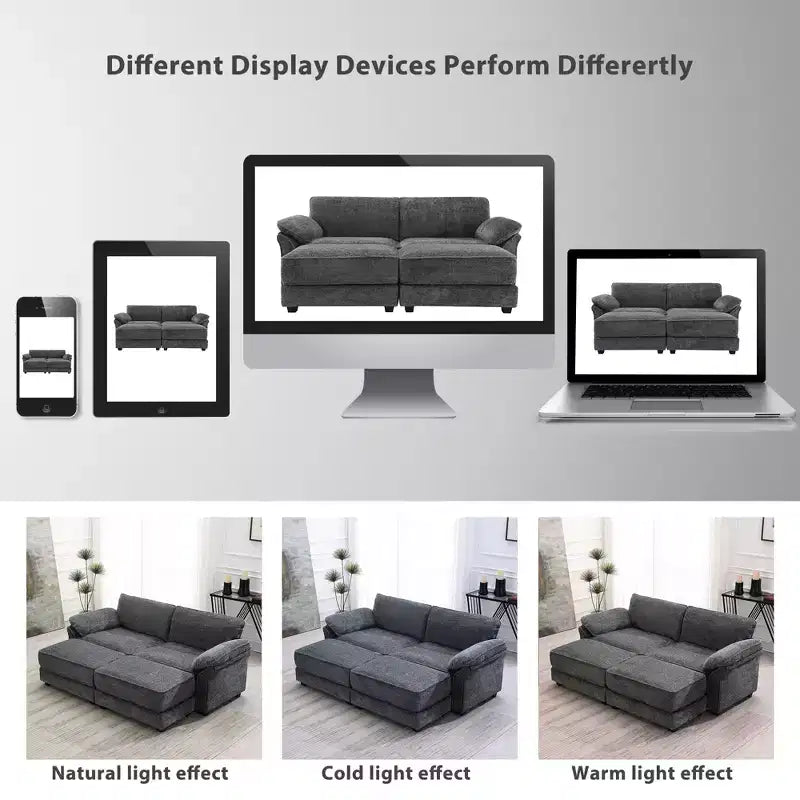 4 Seat Modular Convertible Sectional Sofa Set, Upholstered Sleeper Corner Couch, Deep-Seat Loveseat with Ottoman for Living Room, Office, Apartment