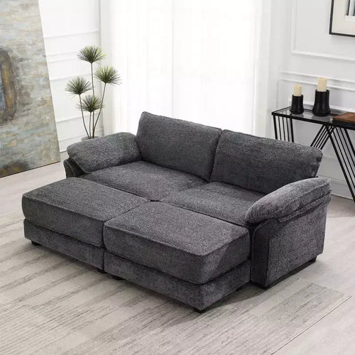 4 Seat Modular Convertible Sectional Sofa Set, Upholstered Sleeper Corner Couch, Deep-Seat Loveseat with Ottoman for Living Room, Office, Apartment