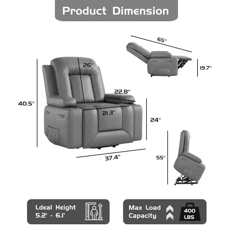 Power Lift Recliner Chair with Heat and Massage - Adjustable Chair, Faux PU, Ergonomic Back/Leg Support for Elderly & Mobility Needs