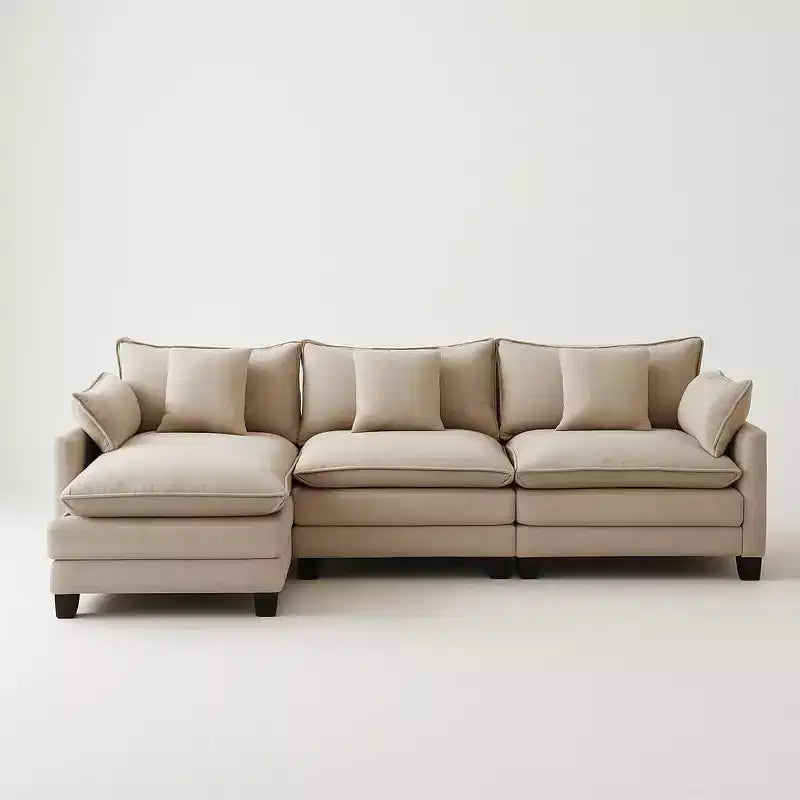 Acekool 112 Modular Sectional Sofa with Ottoman, Deep Seat Comfy Upholstered 3 Seater Sofa with Pillows for Living Room, Bedroom, Apartment