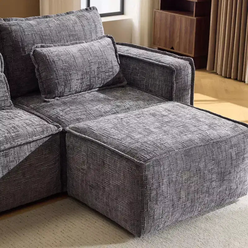 Karl Home |110 in. W Square Arm Chenille 3-Seat L-shaped Boneless Sofa in Gray with Ottoman