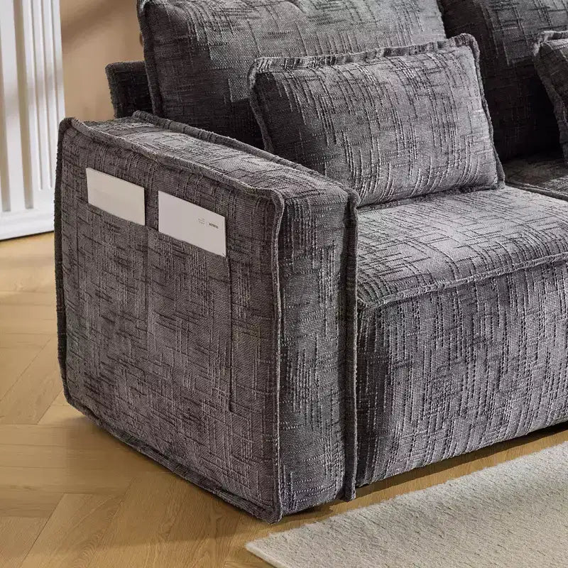 Karl Home |110 in. W Square Arm Chenille 3-Seat L-shaped Boneless Sofa in Gray with Ottoman