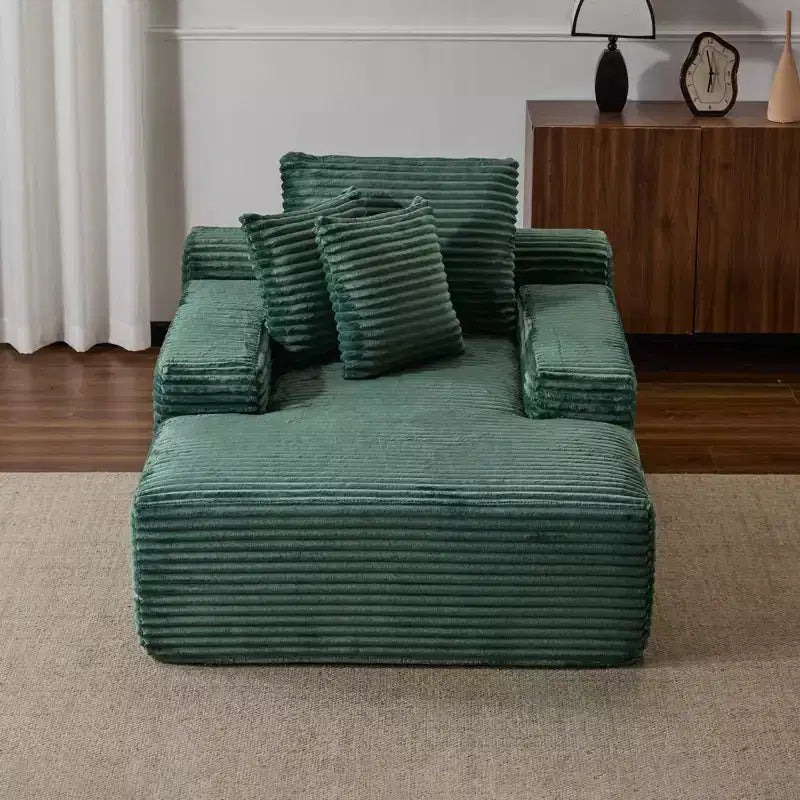 Okak Modern Oversized Chaise Lounge Sleeper Sofa Bed with Armrest & Throw Pillows,Upholstered Deep Seat Futon Sofa Couch for Living Room