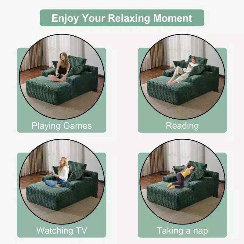Okak Modern Oversized Chaise Lounge Sleeper Sofa Bed with Armrest & Throw Pillows,Upholstered Deep Seat Futon Sofa Couch for Living Room