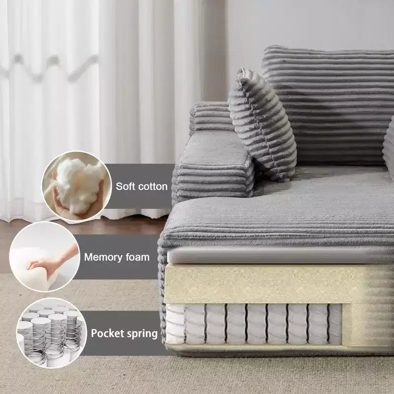 Okak Modern Oversized Chaise Lounge Sleeper Sofa Bed with Armrest & Throw Pillows,Upholstered Deep Seat Futon Sofa Couch for Living Room