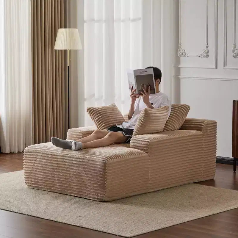 Okak Modern Oversized Chaise Lounge Sleeper Sofa Bed with Armrest & Throw Pillows,Upholstered Deep Seat Futon Sofa Couch for Living Room