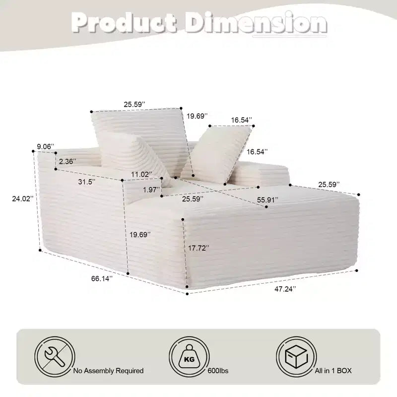 Okak Modern Oversized Chaise Lounge Sleeper Sofa Bed with Armrest & Throw Pillows,Upholstered Deep Seat Futon Sofa Couch for Living Room