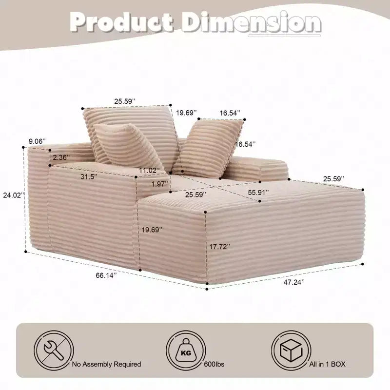 Okak Modern Oversized Chaise Lounge Sleeper Sofa Bed with Armrest & Throw Pillows,Upholstered Deep Seat Futon Sofa Couch for Living Room