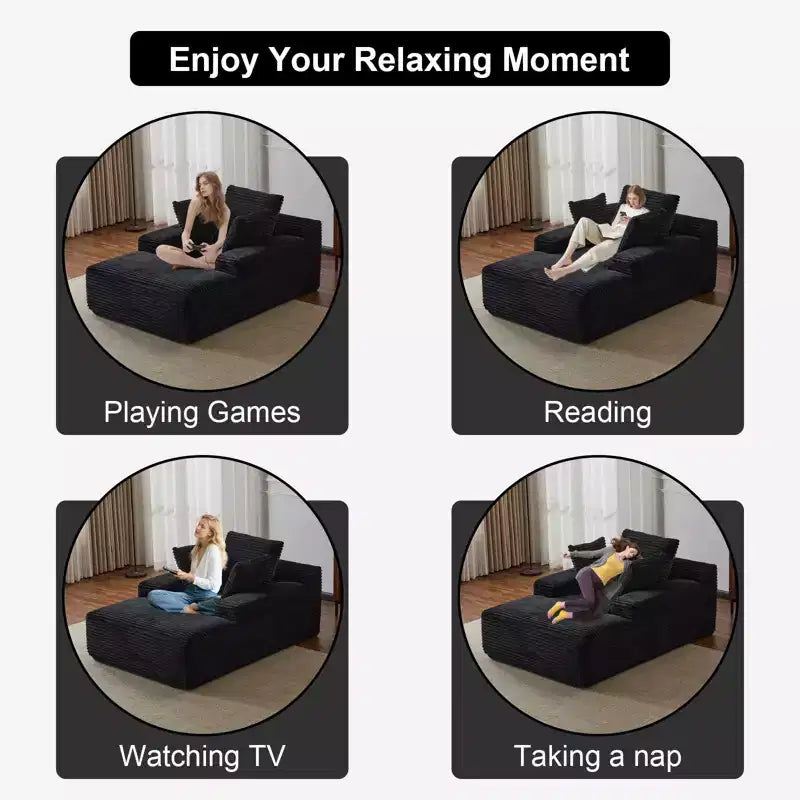 Okak Modern Oversized Chaise Lounge Sleeper Sofa Bed with Armrest & Throw Pillows,Upholstered Deep Seat Futon Sofa Couch for Living Room