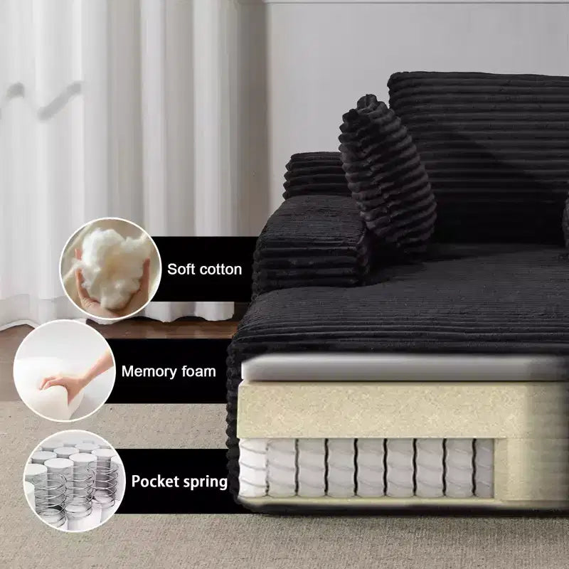 Okak Modern Oversized Chaise Lounge Sleeper Sofa Bed with Armrest & Throw Pillows,Upholstered Deep Seat Futon Sofa Couch for Living Room
