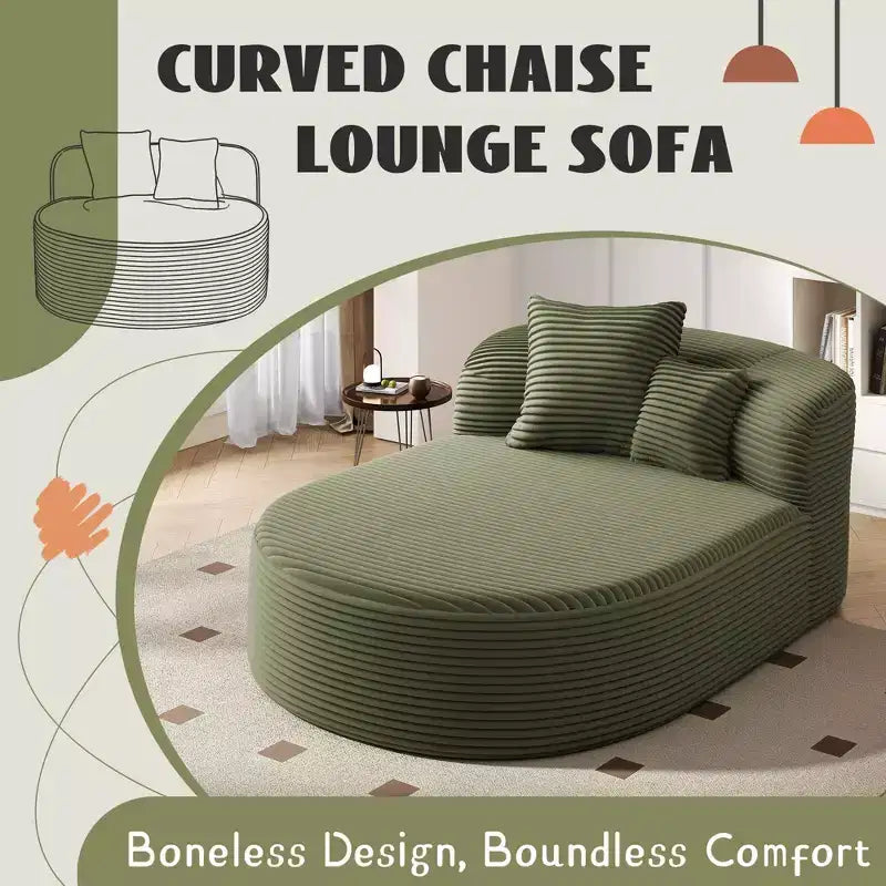 Okak Modern Oval Chaise Lounge Sleeper Sofa Bed with Supportive Pillows,Upholstered Deep Seat Futon Sofa Couch for Living Room
