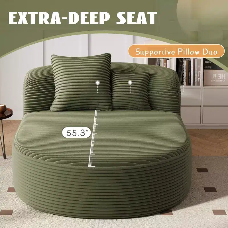 Okak Modern Oval Chaise Lounge Sleeper Sofa Bed with Supportive Pillows,Upholstered Deep Seat Futon Sofa Couch for Living Room