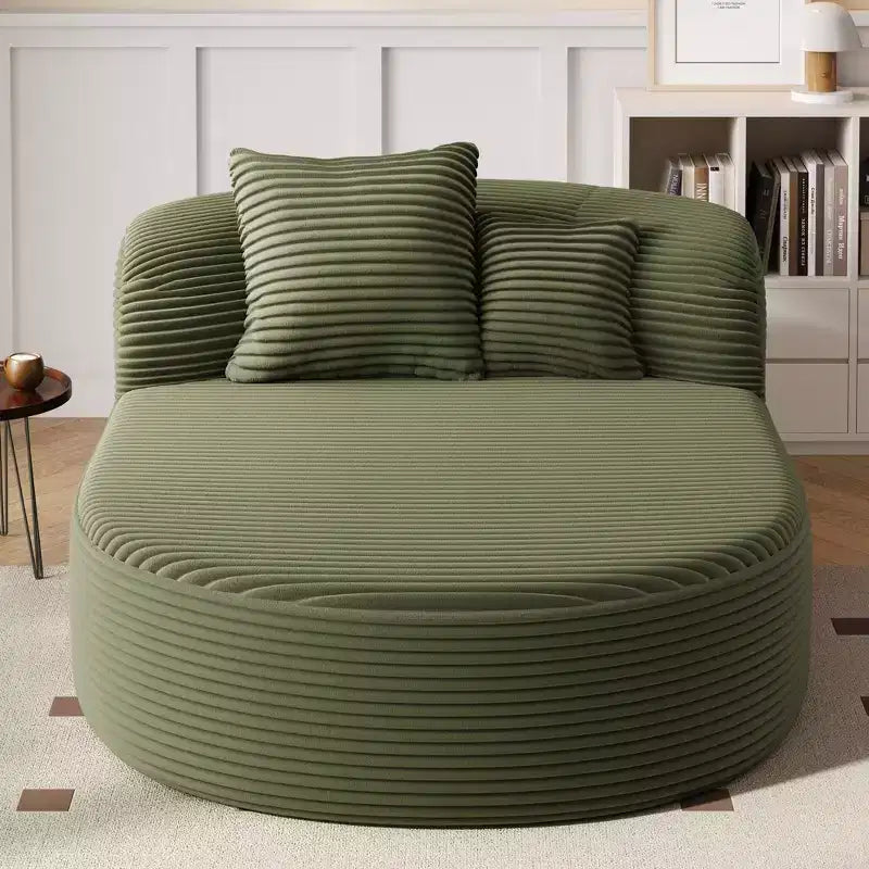 Okak Modern Oval Chaise Lounge Sleeper Sofa Bed with Supportive Pillows,Upholstered Deep Seat Futon Sofa Couch for Living Room