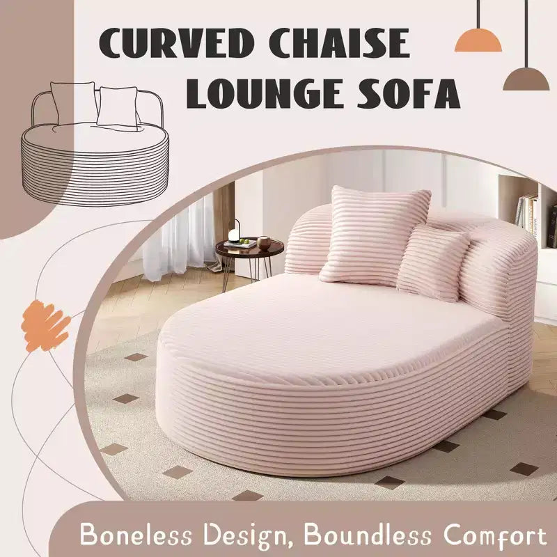 Okak Modern Oval Chaise Lounge Sleeper Sofa Bed with Supportive Pillows,Upholstered Deep Seat Futon Sofa Couch for Living Room