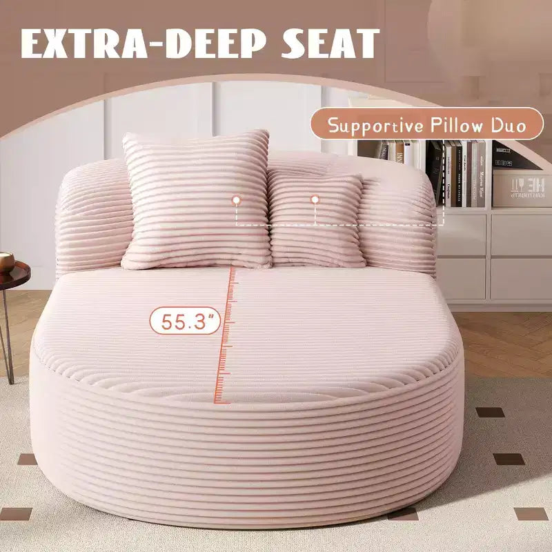 Okak Modern Oval Chaise Lounge Sleeper Sofa Bed with Supportive Pillows,Upholstered Deep Seat Futon Sofa Couch for Living Room