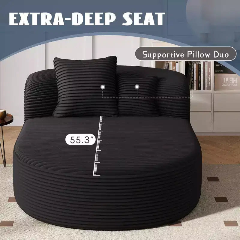 Okak Modern Oval Chaise Lounge Sleeper Sofa Bed with Supportive Pillows,Upholstered Deep Seat Futon Sofa Couch for Living Room
