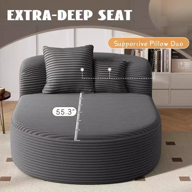 Okak Modern Oval Chaise Lounge Sleeper Sofa Bed with Supportive Pillows,Upholstered Deep Seat Futon Sofa Couch for Living Room