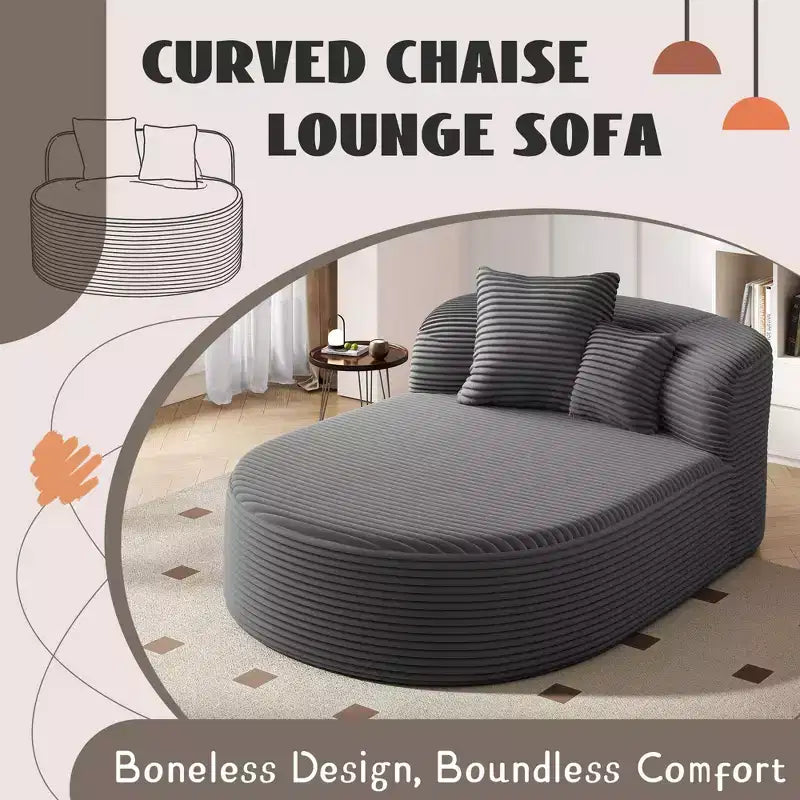 Okak Modern Oval Chaise Lounge Sleeper Sofa Bed with Supportive Pillows,Upholstered Deep Seat Futon Sofa Couch for Living Room
