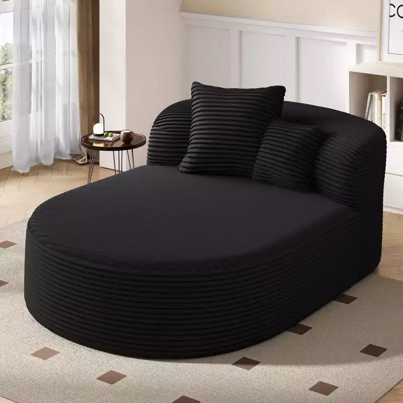 Okak Modern Oval Chaise Lounge Sleeper Sofa Bed with Supportive Pillows,Upholstered Deep Seat Futon Sofa Couch for Living Room