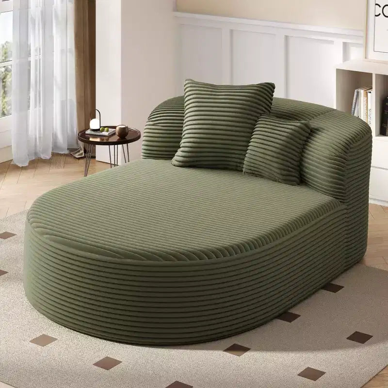 Canapé-lit de repos ovale moderne Okak avec oreillers de soutien, canapé-futon rembourré à assise profonde pour le salon