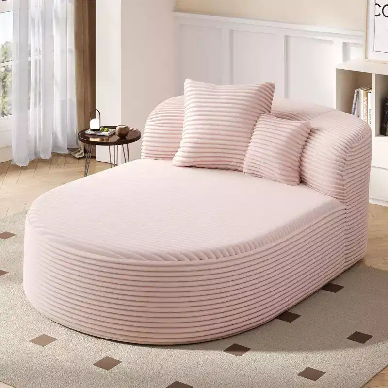 Canapé-lit de repos ovale moderne Okak avec oreillers de soutien, canapé-futon rembourré à assise profonde pour le salon
