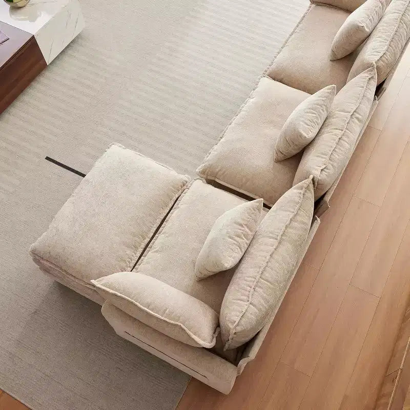 112''L-Shaped Modern Sofa Modular Combination Cloud Sofa with Ottoman 3-Seater Chenille Combo Set with 1 Footstool for Home