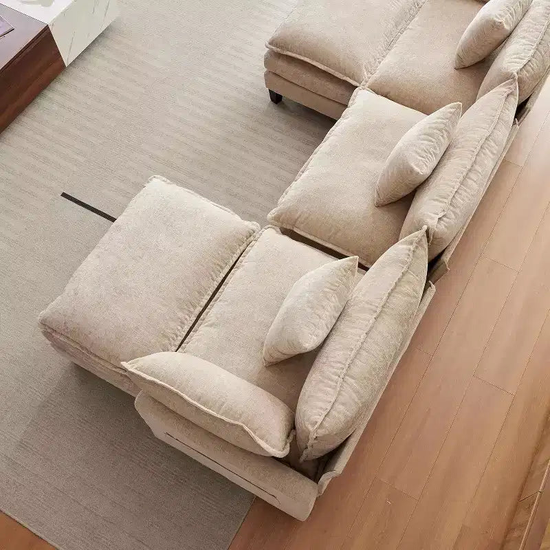 112''L-Shaped Modern Sofa Modular Combination Cloud Sofa with Ottoman 3-Seater Chenille Combo Set with 1 Footstool for Home