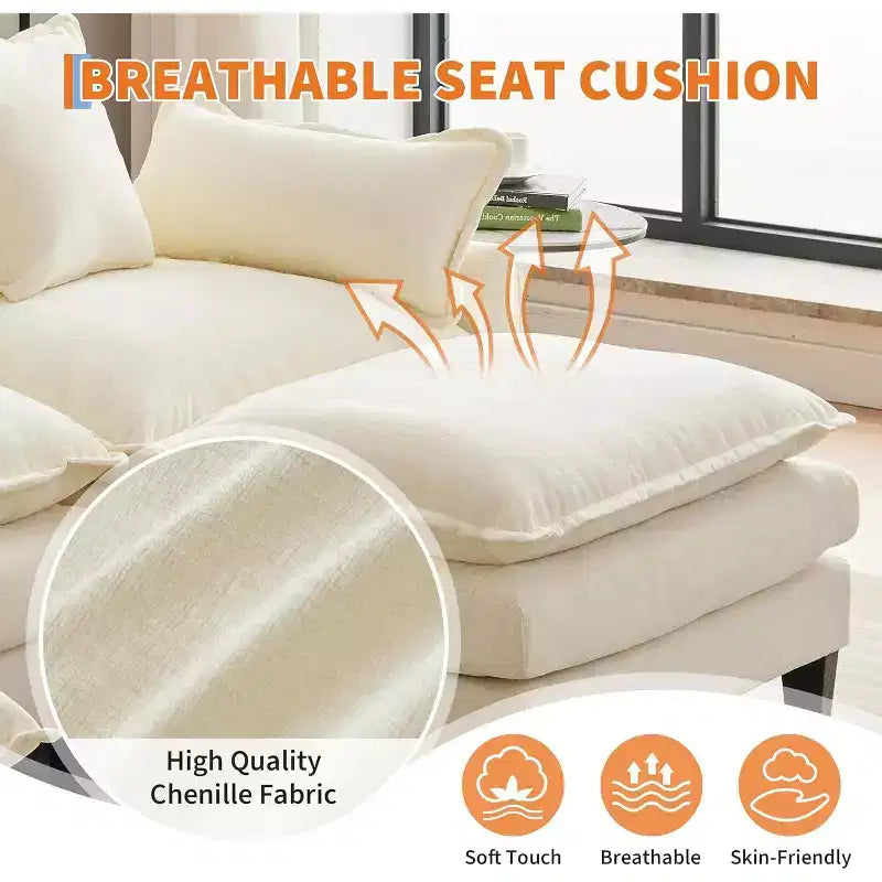 112''L-Shaped Modern Sofa Modular Combination Cloud Sofa with Ottoman 3-Seater Chenille Combo Set with 1 Footstool for Home