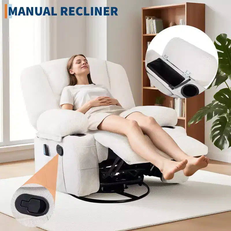 360 Swivel Recliner Chairs with Vibration Massage & Heating, Upholstered Reclining Chair with Storage Armrest