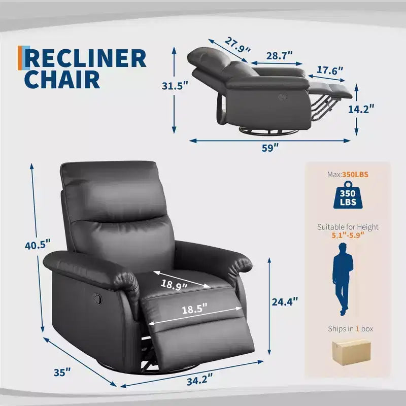 Coolmee Manual Recliner Sofa Chair, 360 Degree Swivel Rocker Glider Recliner with Padded Armrests, Upholstered Reclining Chair for Living Room
