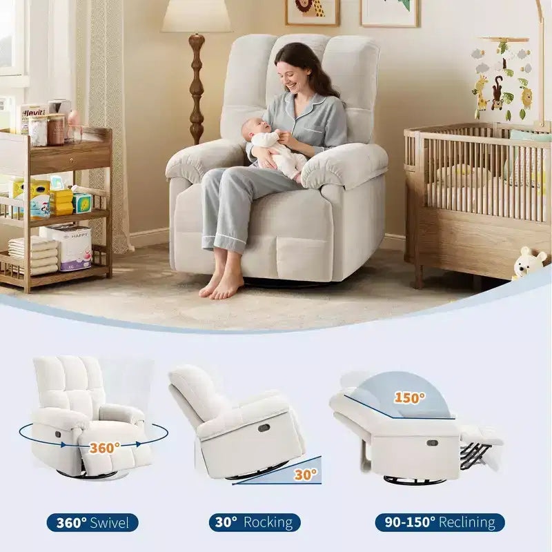 Coolmee Manual Recliner Sofa Chair, 360 Degree Swivel Rocker Glider Recliner with Padded Armrests, Upholstered Reclining Chair for Living Room
