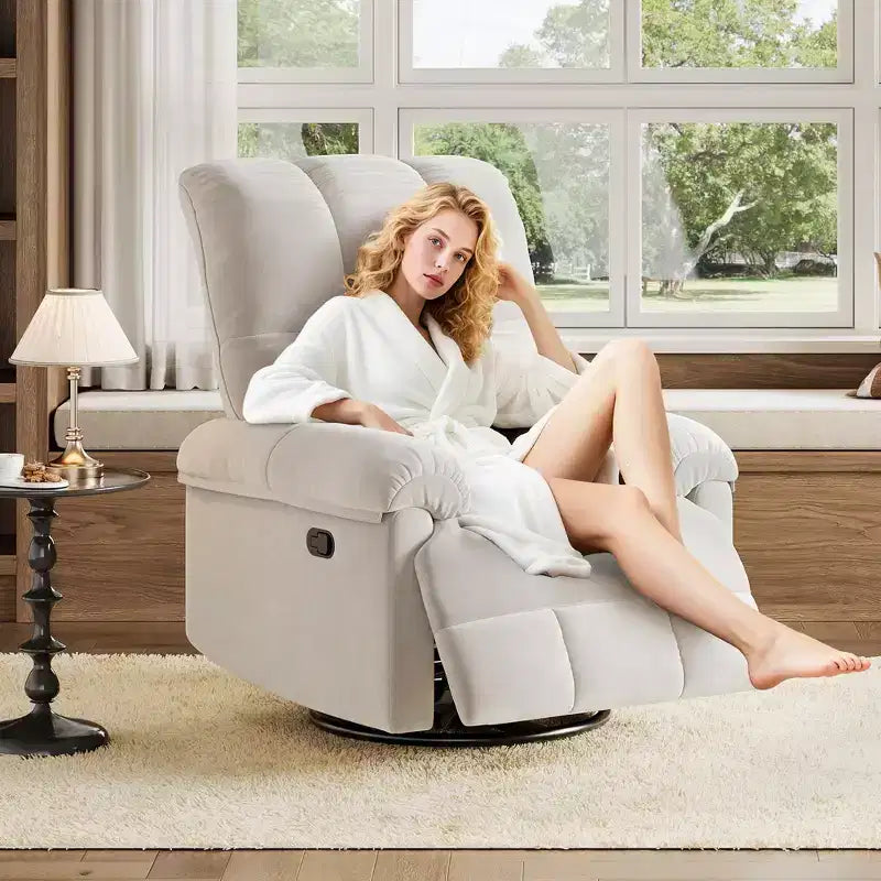 Coolmee Manual Recliner Sofa Chair, 360 Degree Swivel Rocker Glider Recliner with Padded Armrests, Upholstered Reclining Chair for Living Room