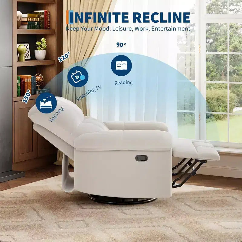 Coolmee Manual Recliner Sofa Chair, 360 Degree Swivel Rocker Glider Recliner with Padded Armrests, Upholstered Reclining Chair for Living Room