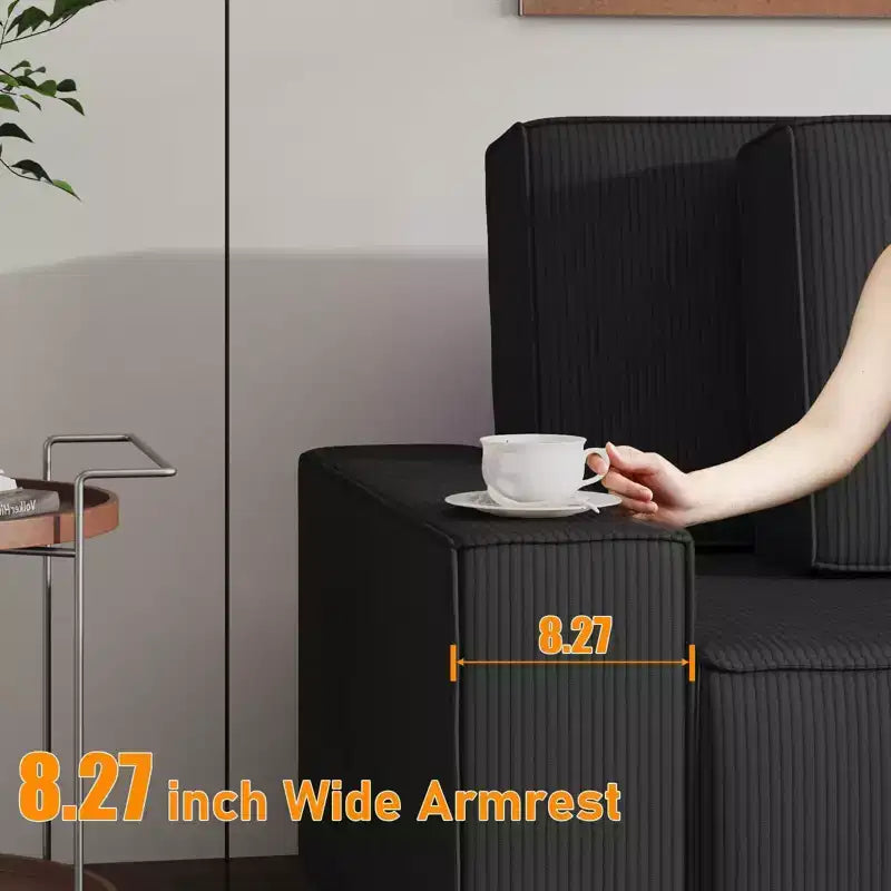 L Shaped 95 Modern Large Stripe Corduroy Sectional Sofa Couch with Side Chaise and Deep Chaise for Living Room, Apartment