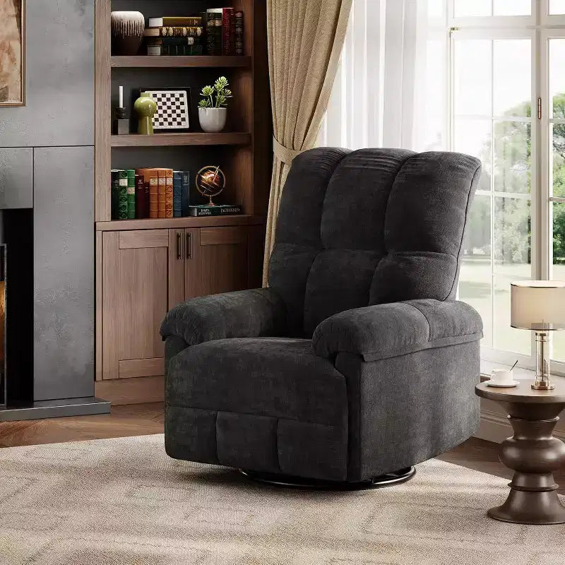 360 Swivel Chenille Recliner - Manual Glider Chair w/ Padded Armrests for Living Room & Nursery