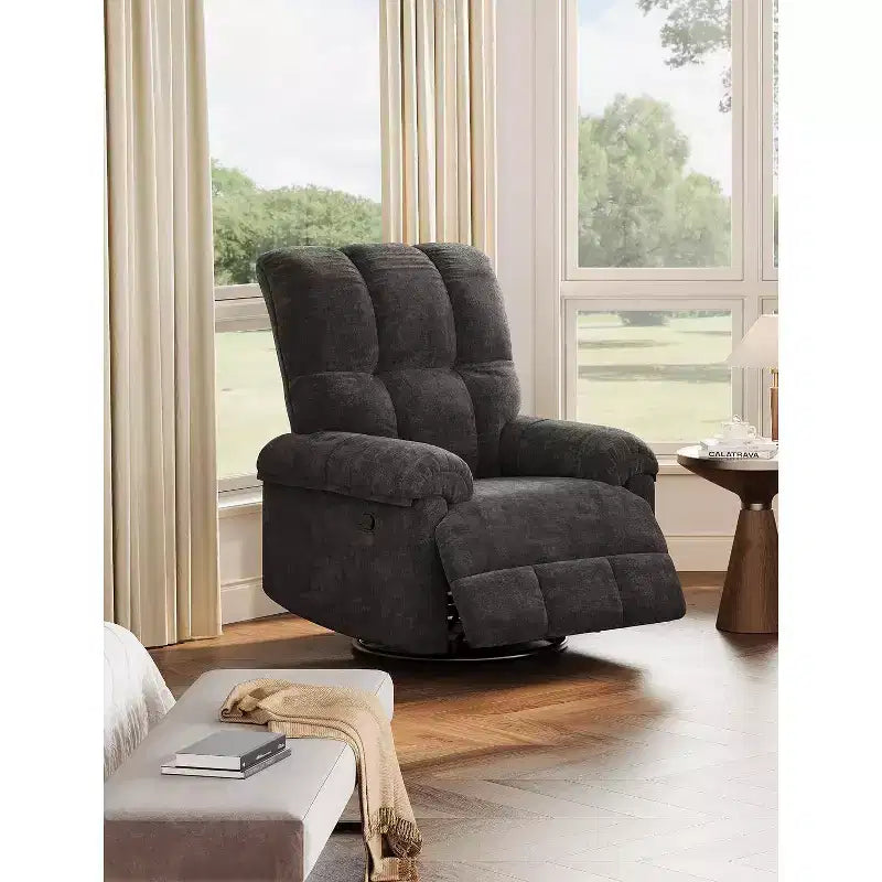 360 Swivel Chenille Recliner - Manual Glider Chair w/ Padded Armrests for Living Room & Nursery