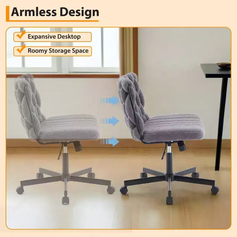 Desk Chair, Criss Cross Chair with Rocking Function & Adjustable Height, Comfy Swivel Armless Chair, 300lbs Capacity Cross Legged Rolling Chair