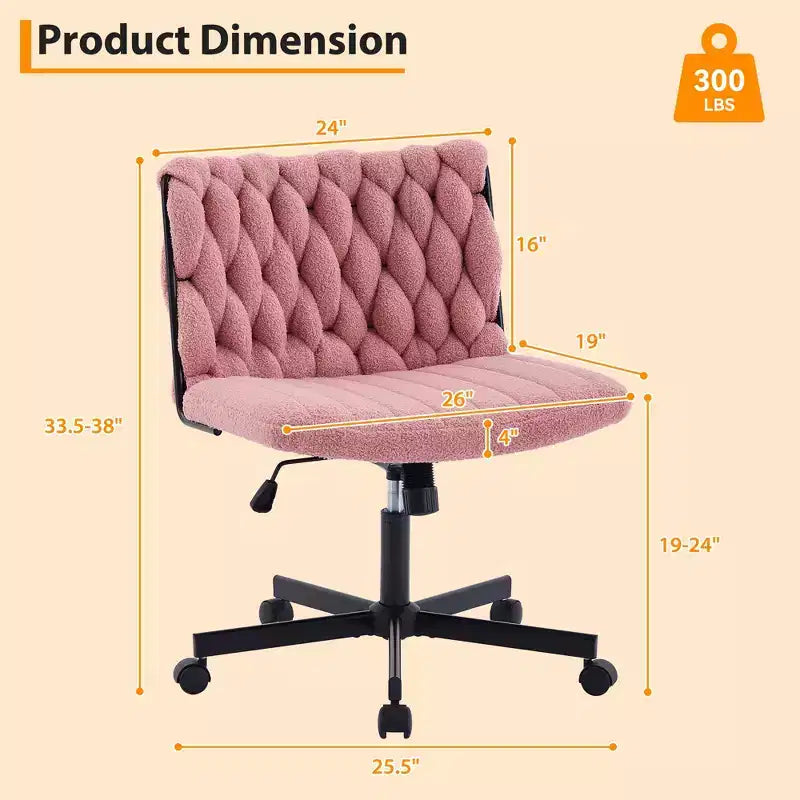 Desk Chair, Criss Cross Chair with Rocking Function & Adjustable Height, Comfy Swivel Armless Chair, 300lbs Capacity Cross Legged Rolling Chair