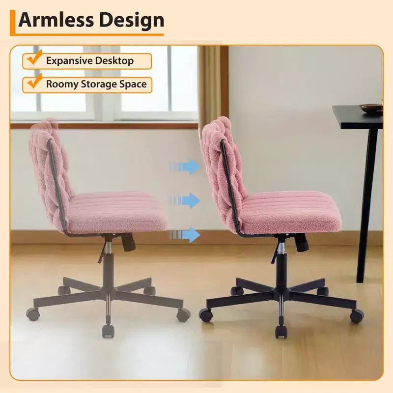 Desk Chair, Criss Cross Chair with Rocking Function & Adjustable Height, Comfy Swivel Armless Chair, 300lbs Capacity Cross Legged Rolling Chair