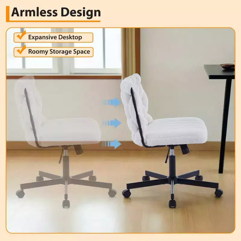 Desk Chair, Criss Cross Chair with Rocking Function & Adjustable Height, Comfy Swivel Armless Chair, 300lbs Capacity Cross Legged Rolling Chair