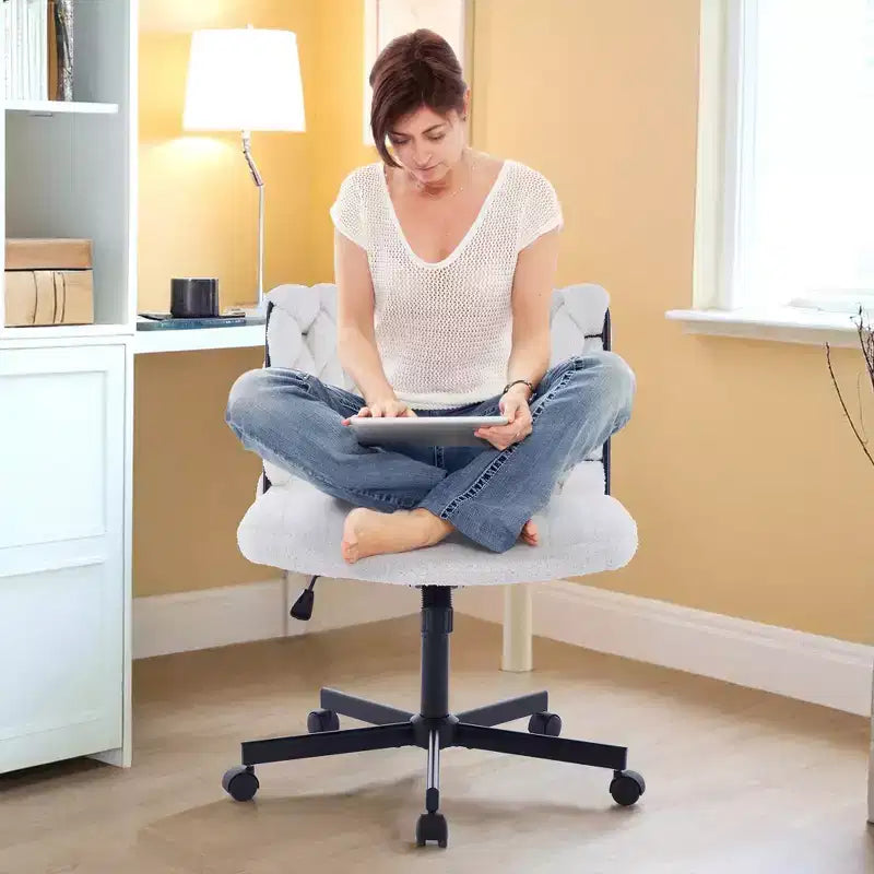Desk Chair, Criss Cross Chair with Rocking Function & Adjustable Height, Comfy Swivel Armless Chair, 300lbs Capacity Cross Legged Rolling Chair