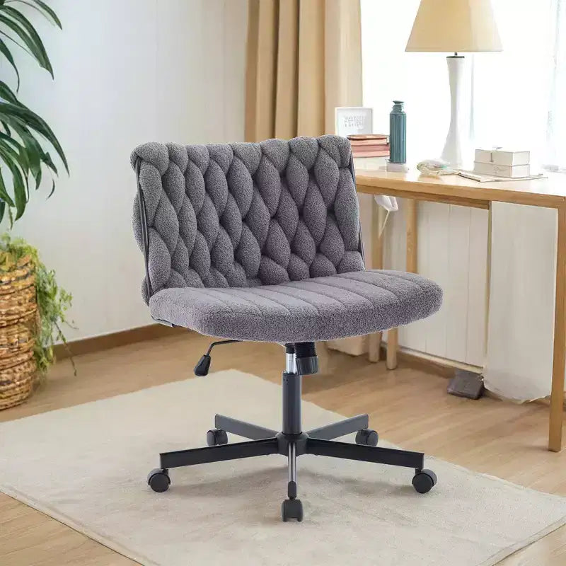 Silla de escritorio, silla cruzada con función de balanceo y altura ajustable, cómoda silla giratoria sin brazos, silla con ruedas con patas cruzadas de 136 kg de capacidad