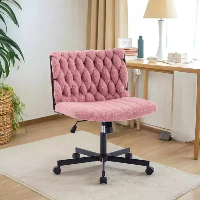 Silla de escritorio, silla cruzada con función de balanceo y altura ajustable, cómoda silla giratoria sin brazos, silla con ruedas con patas cruzadas de 136 kg de capacidad