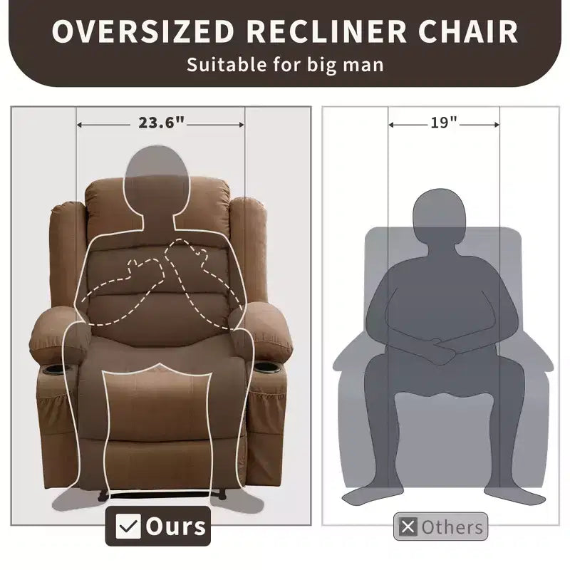 Oversized Rocker Recliner Chair,Modern Manual Oversized Recliner Chairs w/Armrest, Backrest, 2 Cup Holders, Side Pocket,Lazy Chair for Living Room