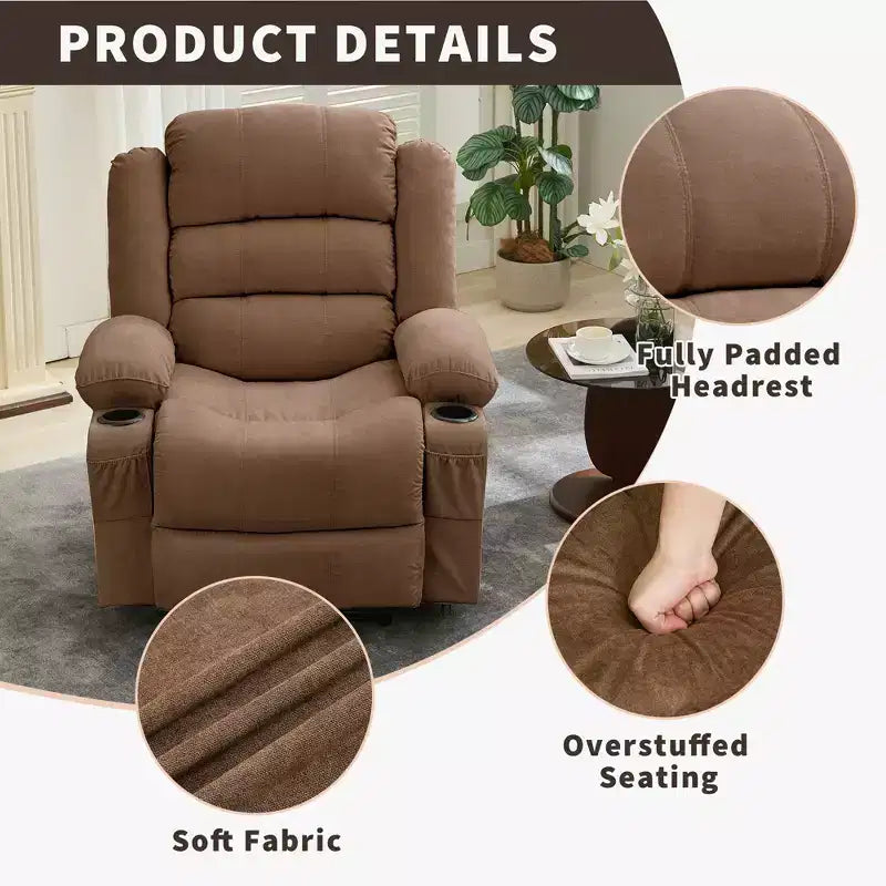 Oversized Rocker Recliner Chair,Modern Manual Oversized Recliner Chairs w/Armrest, Backrest, 2 Cup Holders, Side Pocket,Lazy Chair for Living Room