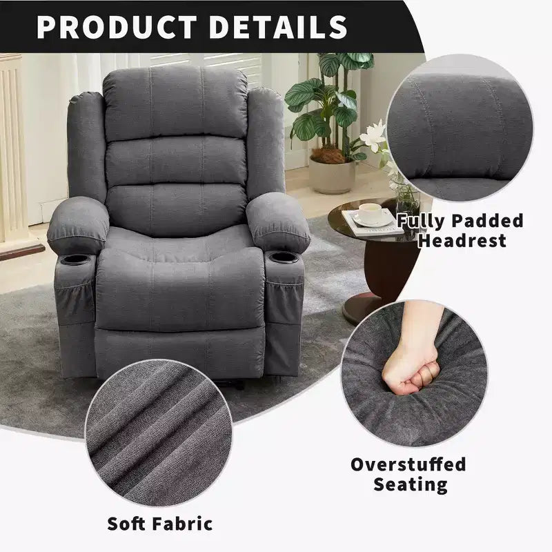 Oversized Rocker Recliner Chair,Modern Manual Oversized Recliner Chairs w/Armrest, Backrest, 2 Cup Holders, Side Pocket,Lazy Chair for Living Room