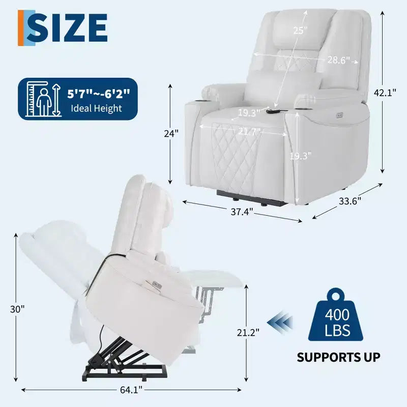 Power Lift Chair, Recliner Chair - Electric Power Lift Recliner for Elderly with 3 Positions, USB Ports, Cup Holders, Side Pockets