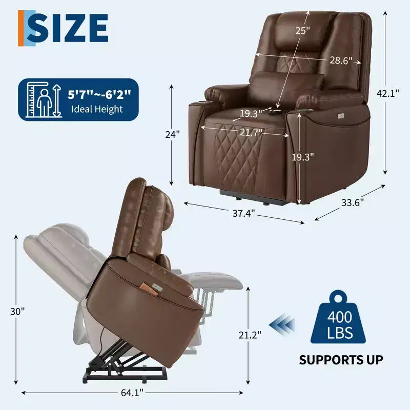 Power Lift Chair, Recliner Chair - Electric Power Lift Recliner for Elderly with 3 Positions, USB Ports, Cup Holders, Side Pockets